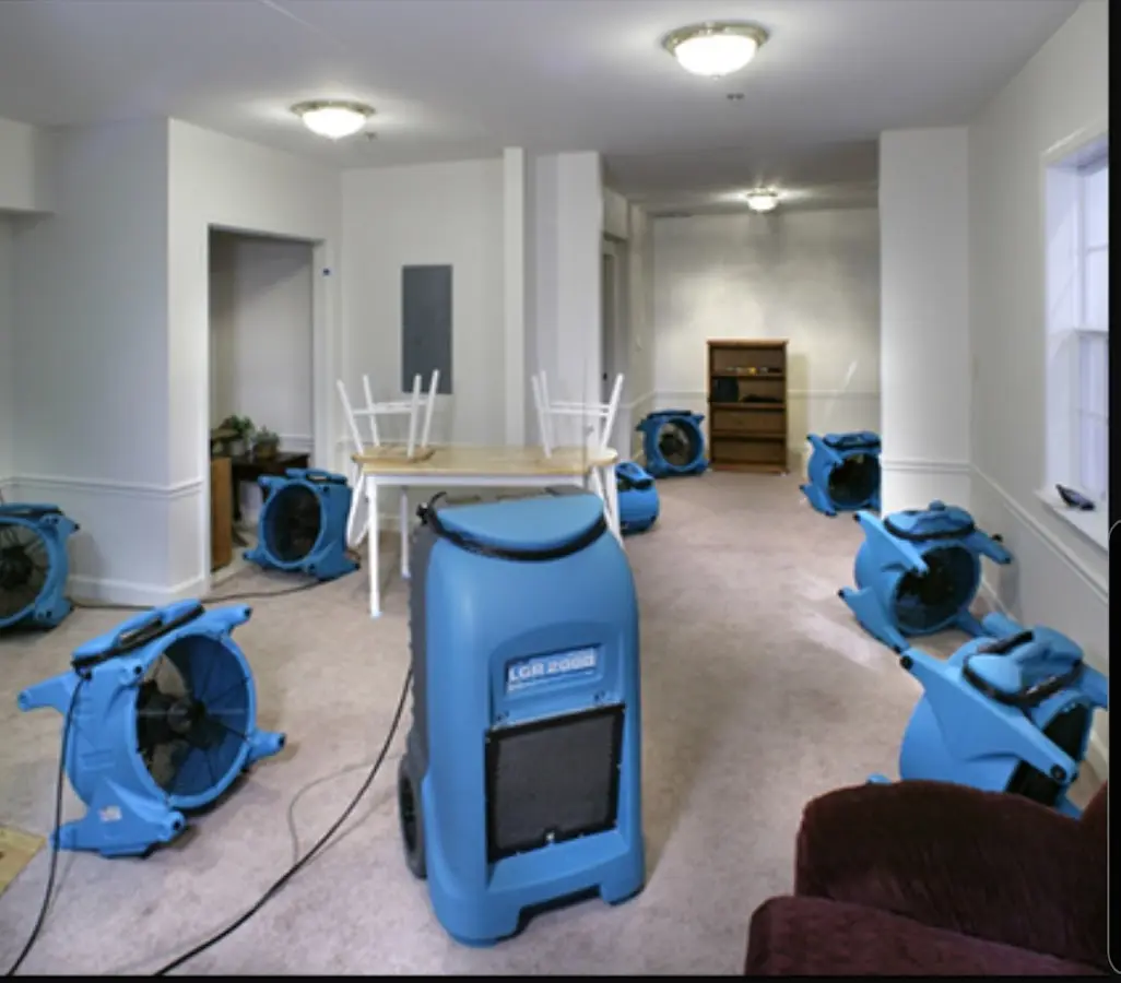 Air movers and dehumidifier setup for Water Damage Restoration in Benicia